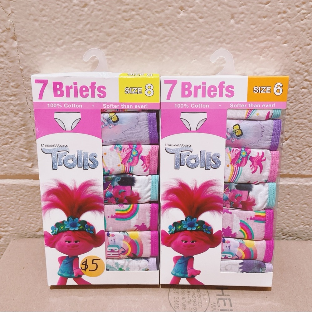 Dreamworks Trolls Colorful Girls' Briefs 1 size 6 & 1 size 8